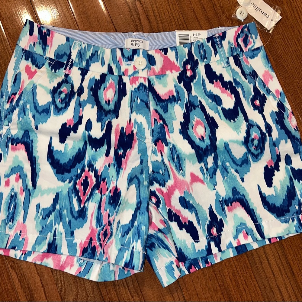 Crown & Ivy Blue Women’s Print Shorts, Size 4, NWT